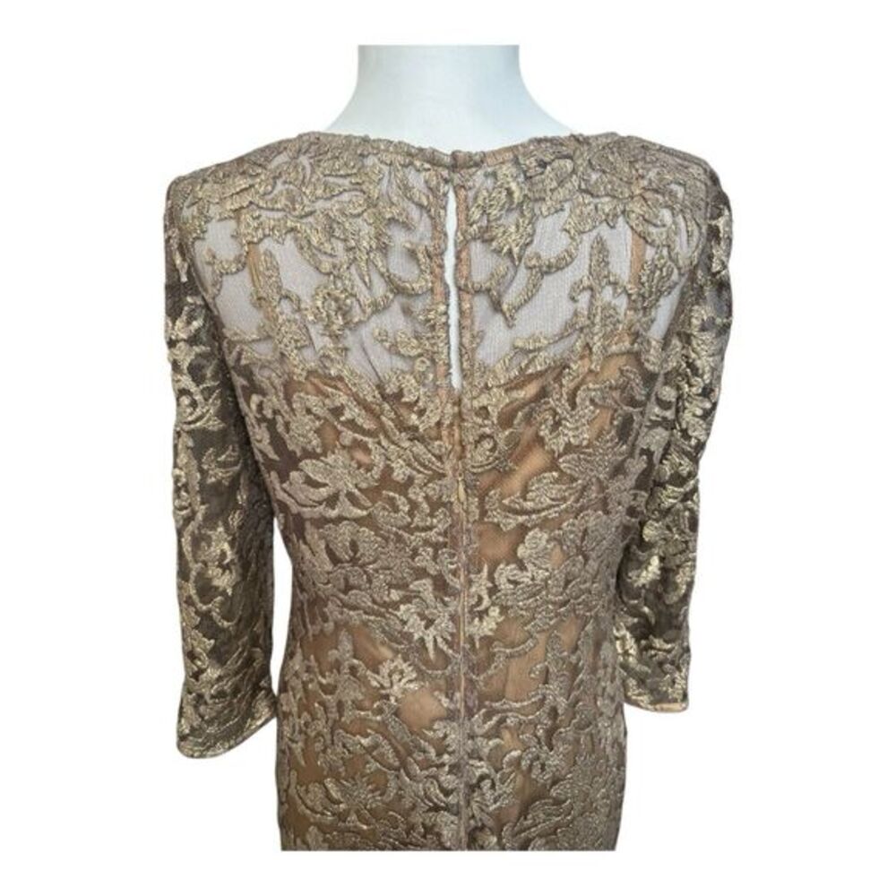 Kay Unger Gold Lace 3/4 Length Sleeve Slip Dress Cocktail Party Formal Size 8 - Picture 7 of 8